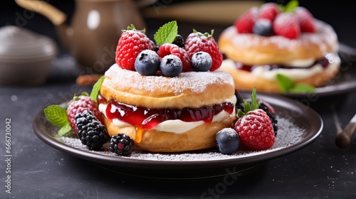 Sweet bread buns with berry rain and fruit sun are a creative breakfast idea for kids.
