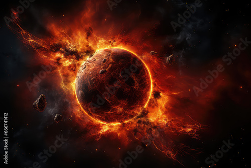 planeta podczas apokalipsy i kosmos płonący ognisty