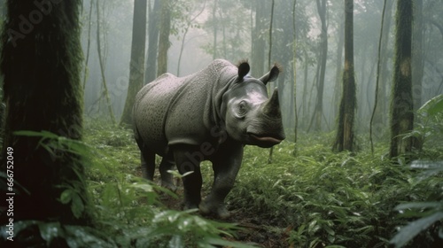 Sumatran Rhinoceros in Dense Rainforest