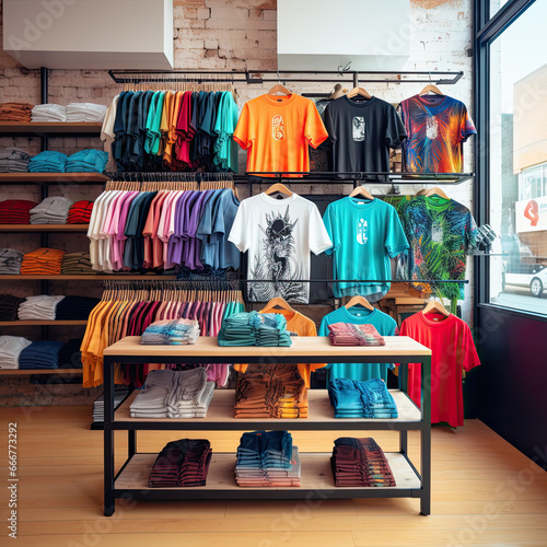 shirt, t-shirt, clothes, hanger, rack, shop, retail, store, wear, closet, dress, fabric, colourful, sale, apparel, textile, business