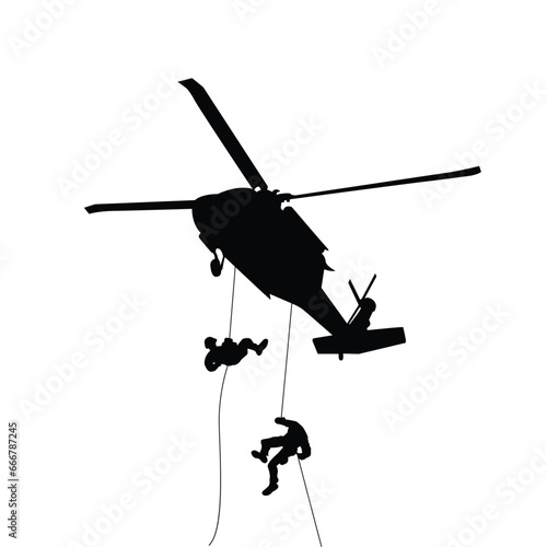 During an exercise on Marine. Marines Hang With helicopter. vector silhouette of during an exercise on Marine