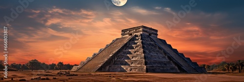 Ancient Mayan pyramid . Travel Concept. Background with a copy space.