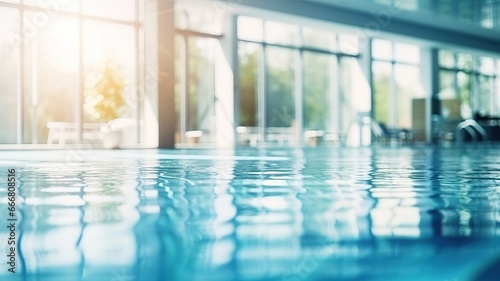 blurred background with a luxury swimming pool in a modern hotel or gym. background for advertising with space for text
