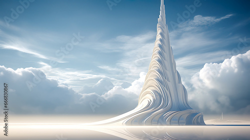 異世界にそびえる白い塔の風景