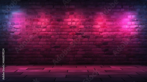 Digital illustration of brick wall with pink neon light. Generative AI
