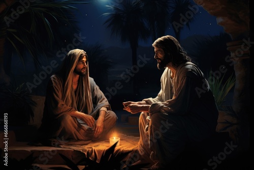 Jesus and Nicodemus, night scene artwork