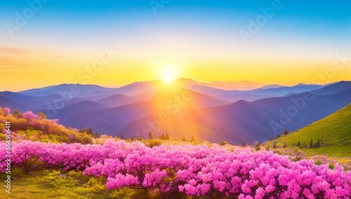 sunset in flowers and mountains