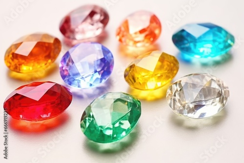 range of multicolored birthstones resting on a piece of white paper