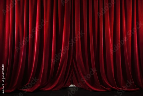 red velvet theater curtains close up with glowing lights