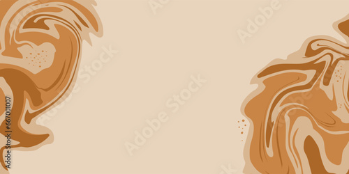Marble acrylic swirl pattern. Coffee, caramel or chocolate liquid texture. Abstract beige brown psychedelic waves print background.