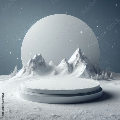Winter christmas Podium for product display abstract background pedestal for social media post