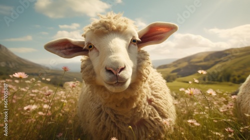 Amidst a backdrop of rustic simplicity, a sheep seizes the spotlight; its tongue lolling out in an impudent display that shatters all ovine stereotypes.