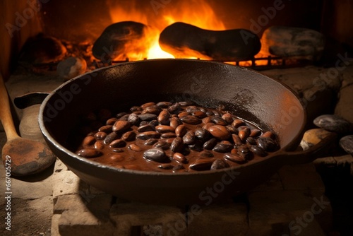A traditional food made from fermented and roasted cocoa beans, melted in a pan over a stove. It originated in pre-Columbian Central America, then spread to Europe. Generative AI