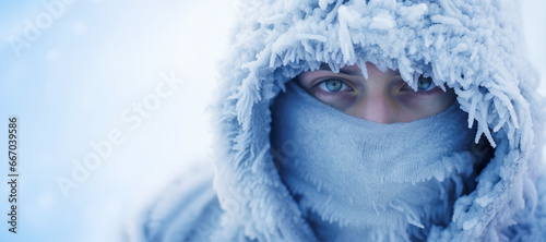 A person wearing a scarf and hat to protect themselves from the dangers of hypothermia in the cold season.