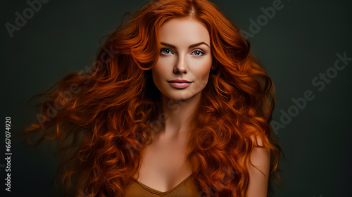 Portrait of young red-haired European woman.