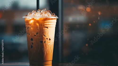 Pumpkin spice latte, iced coffee background photo