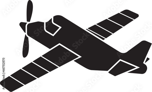 Cartoon Black and White Isolated Illustration Vector Of A Small Propeller Plane 