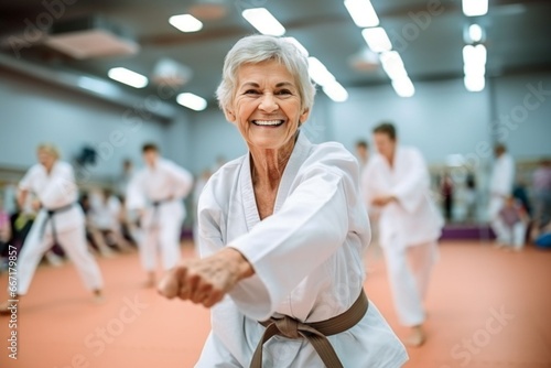 old woman practicing taekwondo