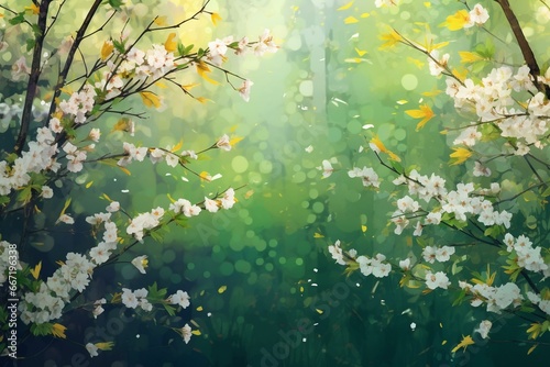 Banner and panorama of spring background with blossoming wild flowers. Generative AI