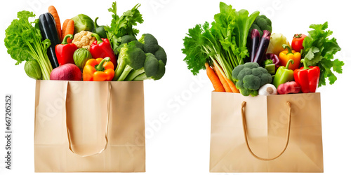 Vegetables in paper bags on an isolated background
