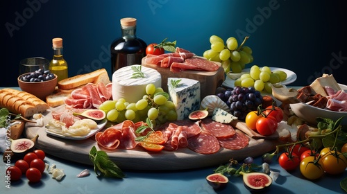  a platter of cheese, meats, and fruit. generative ai