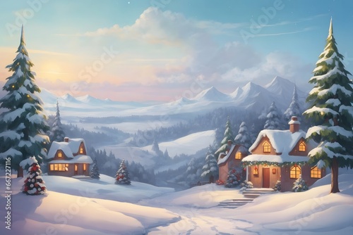 Christmas Landscape Background, Generative Ai