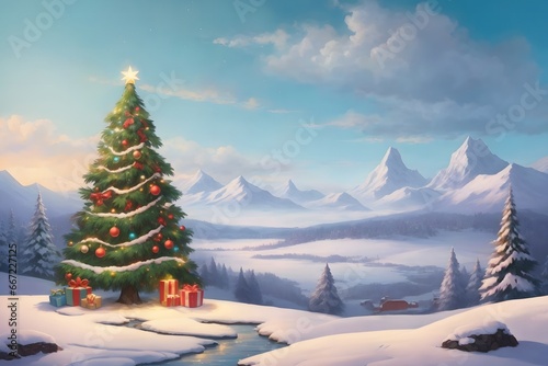 Christmas Landscape Background, Generative Ai