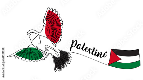 Free Palestine banner Design. Stand with palestine. No war sign with flying bird as a symbol of freedom