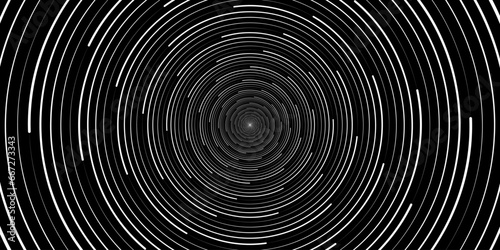Abstract background with concentric circles in black and white colors. Radiating lines. Vector Illustration.