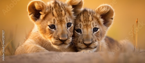 lion cubs embracing
