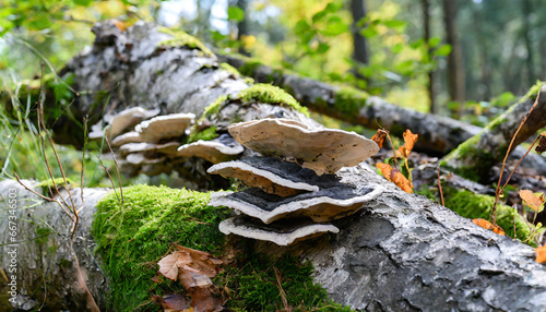 tree fungi tinder fungus fomes fomentarius on a deadwood tree trunk in the forest the tinder fungus is a species of fungus from the family of stem porling relatives polyporaceae