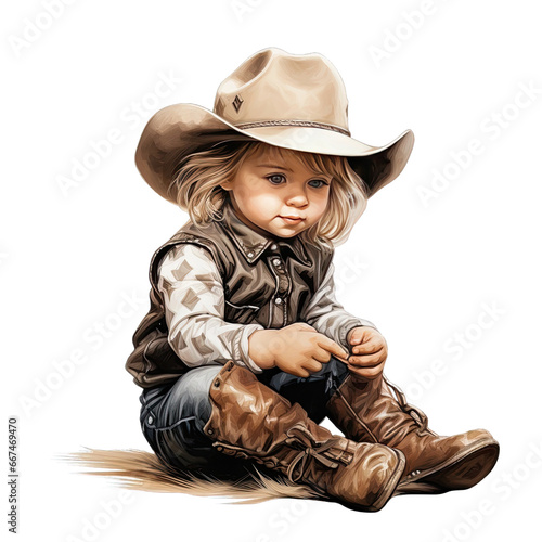 Baby cowgirl clipart character illustration dressed up in a cowboy style