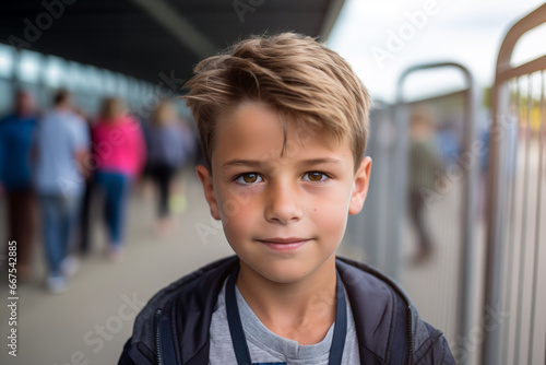 Photo of young boy at airport terminal