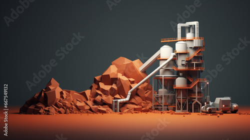 3d minimalist coal processing plant with copy space. coal processing plant background