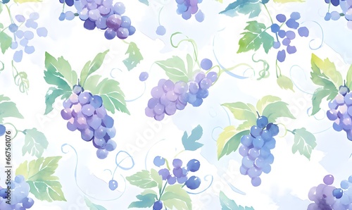 Watercolor grape pattern illustration,Generative AI