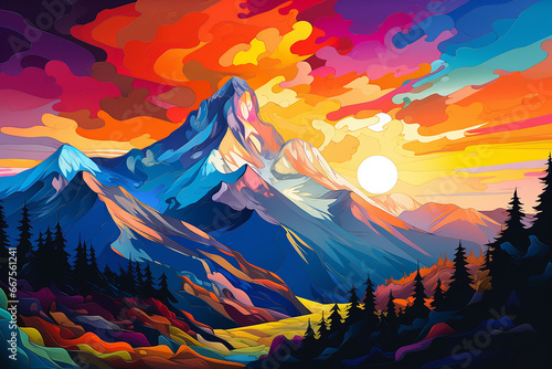 A mountain landscape in pop art style