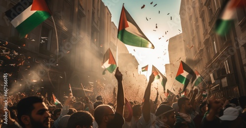 Palestinian youth engaged in the Friedensparade, their faces illuminated with pride