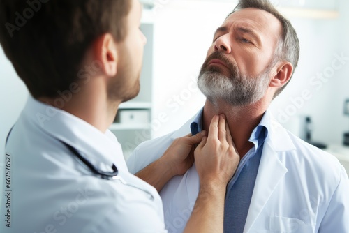 Endocrinologist examining thyroid gland of patient man. Adult health problems control specialist. Generate Ai