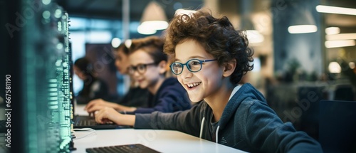 Kids Learning to Code Together in a Computer Lab