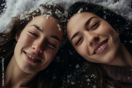 Chicas y chicos jóvenes disfrutando de un día de nieve en la montaña en vacaciones de invierno.