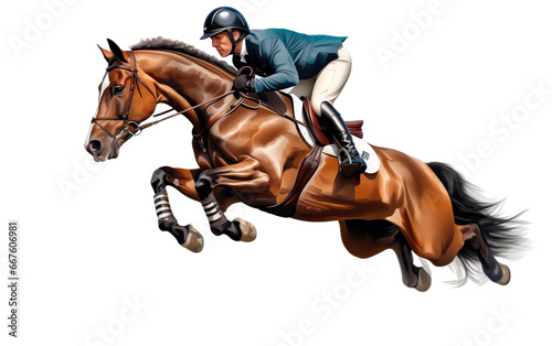 Equestrian Jumping on Transparent Background.