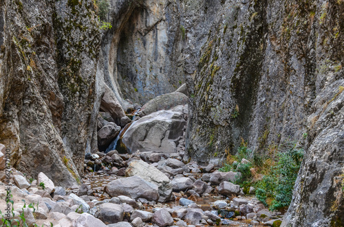 Gulkamsay creek at the bottom of narrow Gulkam Gorge in Chimgan mountains (Bostanliq district, Tashkent region, Uzbekistan)