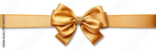 Gold bow ribbon and gold ribbon with isolated against transparent background. Christmas and happy birthday concept