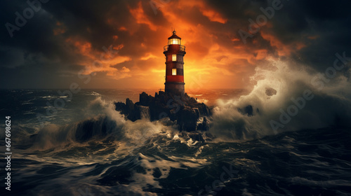 lighthouse in the ocean during storm