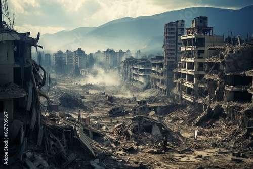 A devastated city after the earthquake disaster in Turkey. Generative AI