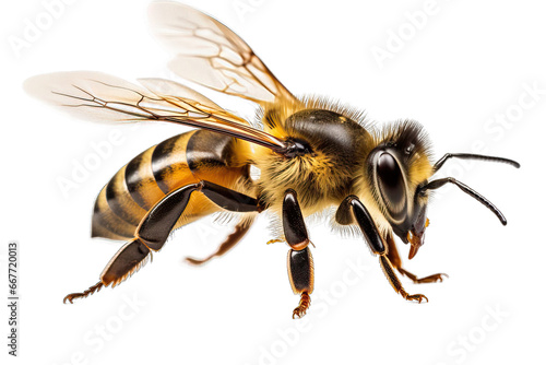 Close-up of a bee isolated on a transparent background.