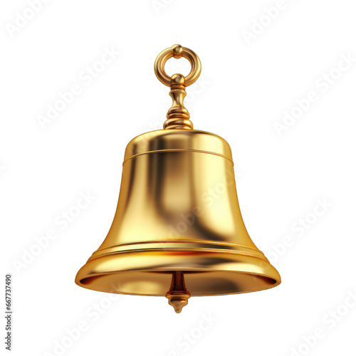 3D model of a golden notification bell isolated on transparent and white background. PNG transparent