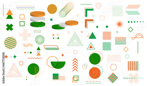 set of geometric shapes orange green and white shapes vector
