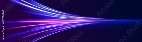 Car motion trails. Speed line motion vector background. Dynamic blue neon sport texture. Abstract neon background with shining wires. 