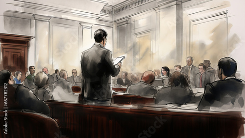 Court Hearing Drawing. Generative AI